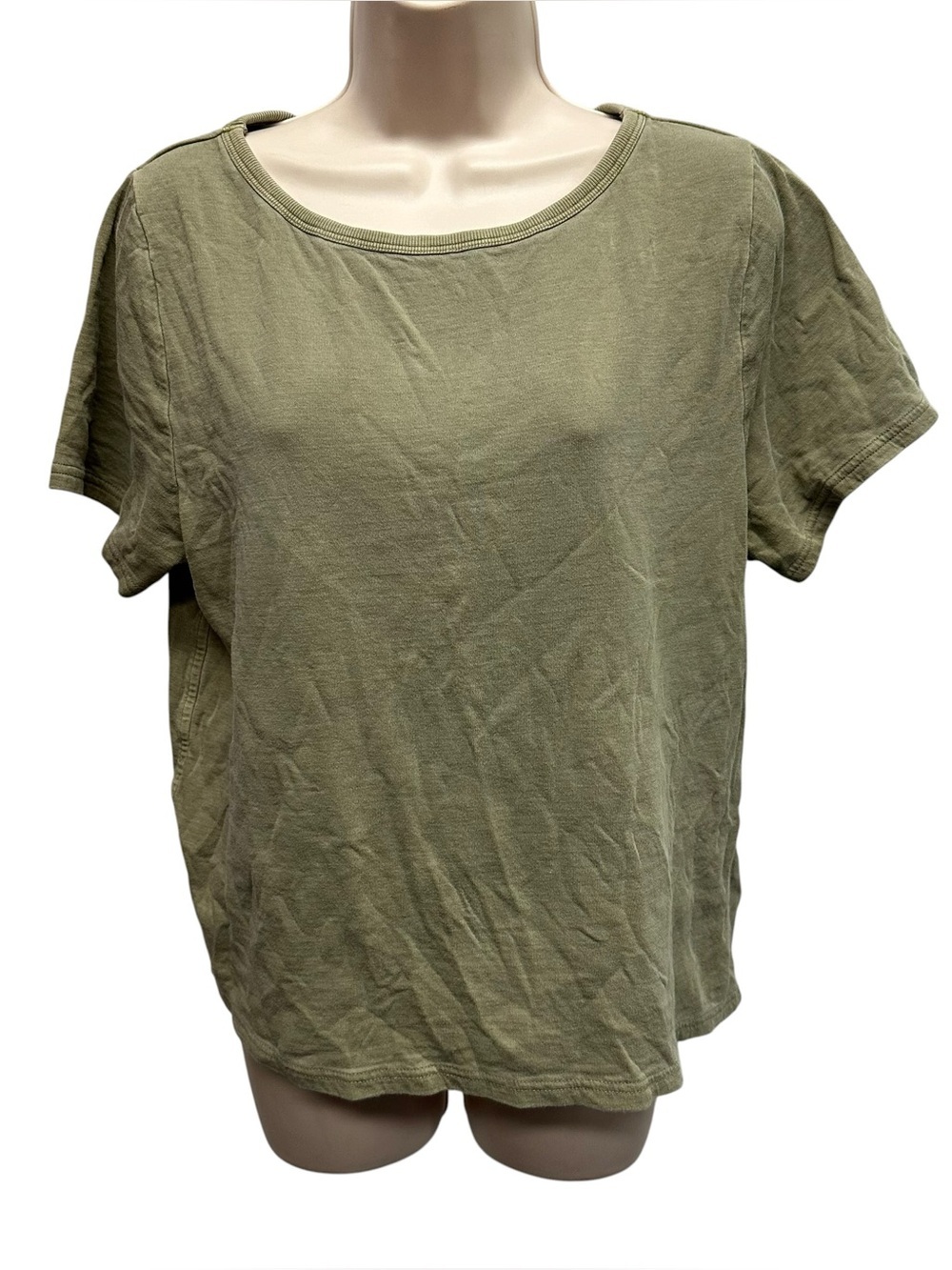 Athleta Sundown Boatneck Tee Organic Cotton Shadow Olive Green Large